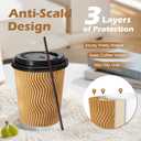 Lamosi 8 oz Disposable Coffee Cups with Lids, 50 Pack Insulated Hot Cups To Go Paper Coffee Cups with Lids and Straws, Corrugated Ripple Wall Cup for Hot Drink, Office, Coffee Bar (Champagne)