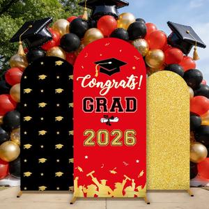 3 Set Graduation Party Decorations 2026 Graduation Arched Backdrop Cover Grads Arch Covers Graduates of 2026 Party Supplies Arch Backdrop Covers Spandex Stretchy Gold Arched Cover, Red and Black, 180 cm x 80 cm