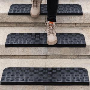 Rubber Stair Treads Non Slip Outdoor/Indoor 30" x 10" 3-Pack, Outdoor Stair Treads with Nosing for Garage, Patio, Wooden Marble Tile Metal Concrete Steps