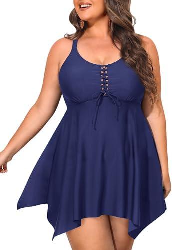 NIeyook Womens Plus Size Tankini Swimsuit 2025 Two Piece Tummy Control Bathing Suits for Women Swim Dress with Shorts, 22W