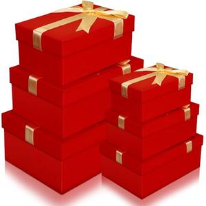 Cholemy 6 Pcs Christmas Boxes Nesting Stacked Boxes with Lids Christmas Classic Design in 6 Assorted Sizes for Giving Decorative Wrapping Present Gift(Lovely Style,Red, Golden)