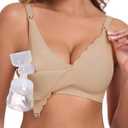 Vinfact Pumping Bra Hands Free-Adjustable Breast Pump Bra Holding & Every Day Bra Wireless Comfortable Bras-Perfect 2 in One (Beige, L)