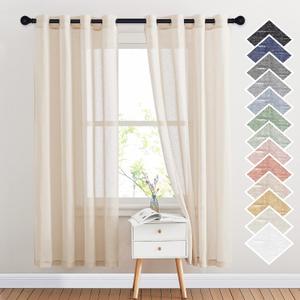 NICETOWN Natural Open Linen Weave Flax Sheer Window Curtains, Ring Top Translucent Textured Drapes Privacy with Light Through for Bedroom/Living Room, Beige, 52" Wide by 72" Long, 2 Pieces