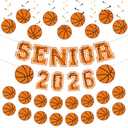 Kosiz 2026 Senior Night Basketball Party Decorations, Senior 2026 Banner, Basketball Paper Garland, Hanging Swirls for Celebration Gift Sports Teams Graduation Party Supplies