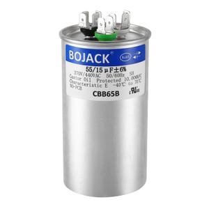 BOJACK 55+15 uF 6% 55/15 MFD 370/440 VAC CBB65B Dual Run Start Round Capacitor for Condenser Straight Cool or Heat Pump Air Conditioner or AC Motor and Fan Starting