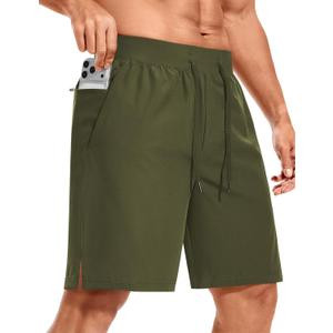 ASPO Men's Workout Shorts Quick Dry Athletic Running Short with Zipper Pockets Lightweight 7" for Gym Basketball (Green, L)