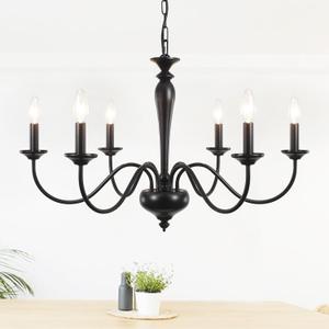Farmhouse Chandelier for Dining Room 6 Lights Black Chandeliers Light Fixture Hanging Candle Iron Chandelier for Bedroom Kitchen Island Foyer Living Room Hallway
