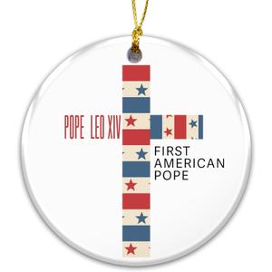 Pope Leo XIV Ornament 2025  First American Pope Cross Ornament 2025, Patriotic Christian Decor, Catholic Gift, Religious Christmas Ornament, Stars & Stripes Faith Keepsake, Inspirational Gift