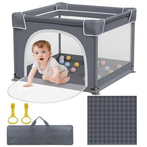 Small Baby Playpen with Mat, Sturdy Safety Play Yard, Washable Small Playpen for Babies, Soft Breathable Mesh, Zipper Gate, Anti-Slip Base 36"x36"