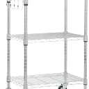 Amazon Basics Portable Kitchen 3-Tier Storage Rack on Caster Wheels with Adjustable 2 Shelves, 175 Pound Capacity, 21 x 15 x 36.7 inches (LxWxH), Wood/Chrome