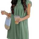 KIRUNDO Wedding Guest Shift Dresses for Women Short Spring Summer Ruffle Cap Sleeve Chiffon Babydoll Flowy Mini Sundress(Bean Green, Size XL