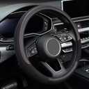 KAFEEK 15 inch Steering Wheel Cover, Cooling Ice Silk Mesh with Microfiber Leather, Ultra Breathable, Anti Slip Car Grip, Heat Resistant Summer Cool, Universal Fit, Black