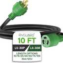 RVGUARD 3 Prong 30 Amp 10 Foot Generator Extension Cord, NEMA L5-30P/L5-30R 125V 10 Gauge SJTW Generator Power Cord, ETL Listed