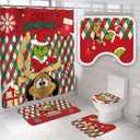 Christmas Bathroom Sets Shower Curtain - 4Pcs with Non Slip Rugs, Toilet Lid Cover and Non Slip U Shape Bath Mat, Christmas Bathroom Decor 72" x 72" with 12 Hooks Holiday Home Decor