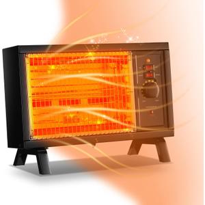 JASUN Portable Space Heater Electric Radiant Heater Fast Heating with Adjustable Thermostat, Portable Indoor Heater with Handle Quiet Energy-Saving 1250W/1500W for Office Home Garage Bedroom Black