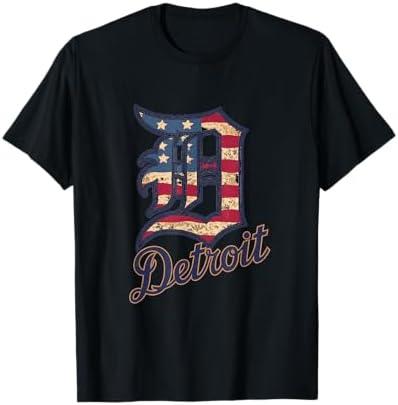 Nate Willis Detroit American Flag Old English D T-Shirt - Men's Black Small Modern Classic Letter Print Short Sleeve T-Shirt, M