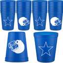 Bokon 24 Pcs Cow Boy Football Party Supplies Blue Football Plastic Cups Reusable 16oz Thickened Sports Birthday Party Drink Cups for American Rugby Game Day