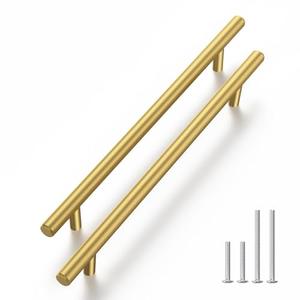 Haliwu 5 Pack Cabinet Handles Brass Gold Cabinet Pulls 6-1/4 Inch Hole Center Drawer Pulls Modern Bar Dresser Handles for Bathroom Kitchen Bedroom