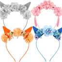 2 x 4 Pcs Blue Dog Ears Headbands for Adult Kids Halloween Animal Headwear Cosplay Costume Accessories for Halloween Family Party Supplies Decorations Christmas Birthday