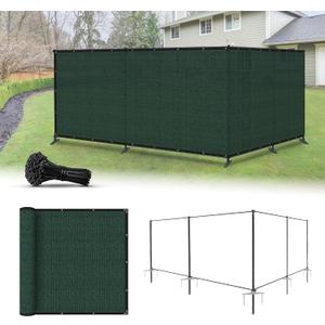 5'x24' Privacy Fence Kit Freestanding Mesh Screen with Iron Poles Temporary Fencing Outdoor Patio Backyard Divider Dog Air Conditioner Trash Fence Green Custom