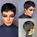 OYM HAIR Short Human Hair Wigs for Black Women Pixie Cut Wig Human Hair for Black Women Brazilian Virgin Human Hair Full Made Wigs for Women Slight Curly 1B Color