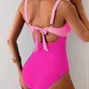 Eomenie Women's One Piece Swimsuit Tummy Control Ruched Bathing Suit Cutout V Neck Swimwear High Cut Tie Back Swim Suit (Pink, L)