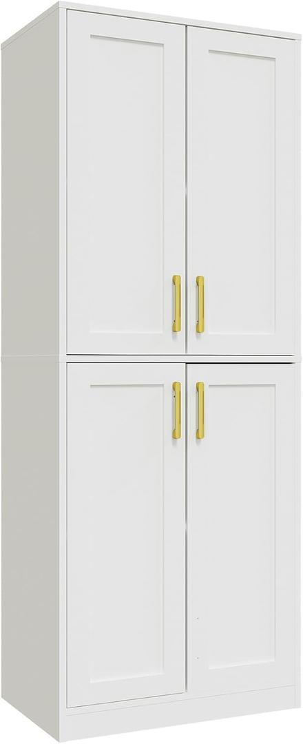 Storage Cabinet, Kitchen Pantry with Doors & Shelf, Tall Storage Cabinet for Bathroom, Living Room, Entryway,White