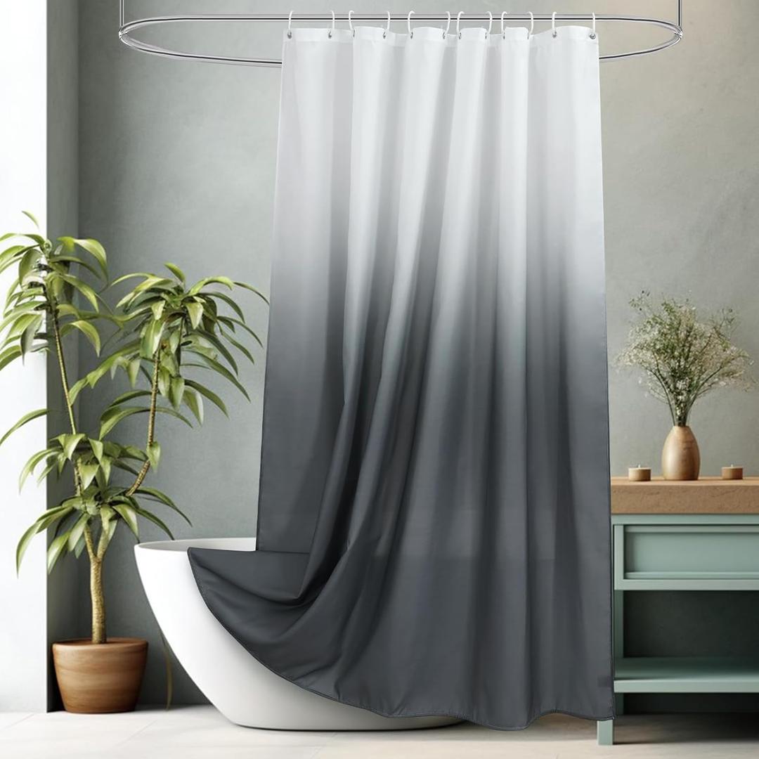 AooHome Fabric Shower Curtains, Cloth Ombre Grey Shower Curtain Sets, Washable Fabric Gray and White Shower Curtain, Rustic Farmhouse Bathroom Shower Curtains, 72x78 Inches 