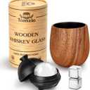 Charred Wooden Bourbon Drinking Glass Set,USA Design 11oz Handcrafted Premium Acacia Whiskey Tumbler, 2 Stones & 1 Ice Ball Molds,Charred Old Fashioned Glass,Unique Bourbon Gifts for (1 Pack Charred)