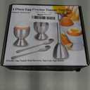 Egg Shell Opener Set  2 Pcs Egg Cups for Soft Boiled Eggs & 2 Pcs Spoons, Rust-Resistant Stainless Steel, Fits Most Eggs Sizes - Ergonomic Design, Adjustable Effort for Effortless & Precise Cracking (Silver)