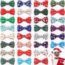 21 Pieces Christmas Dog Bow Ties Dog Collar Bow Ties Attachment with Elastic Bands Dog Collar Detachable Charms for Dogs Collar Grooming Accessories Day Costume Cosplay (Snowman Style)