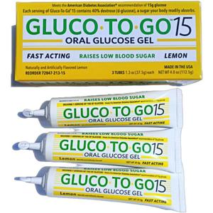 15 - Oral Glucose Gel Lemon Flavored, 37.5g, 3 one use Squeeze Tubes per Package/Twist Cap