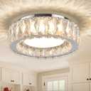Suenigle Dimmable Modern Luxury Crystal LED Flush Mount Ceiling Light,11 Inch 24W/5CCT 3000K-6000K Chrome Small Close to Ceiling Lighting Fixtures for Kitchen,Entryway,Laundry Room,Porch,Hallway