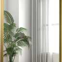 24x36 Inch Gold Bathroom Mirror, Brushed Metal Framed Rectangle Mirror with Rounded Corner, Gold Bathroom Vanity Mirror for Bedroom or Living Room, Horizontal/Vertical