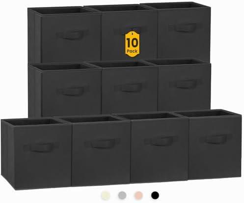 Criusia Storage Cubes, 11 Inch Clothes Storage Bins for Shelves Closet (5 Pack), Fabric Collapsible Storage Bins with Dual Handles, Cubby Storage Baskets for Magazines, Dorm Essentials (Black)
