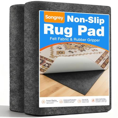 Songrey 8' x 9'10" Rug Pad Felt Fabric & Rubber Gripper, Thick Cushion Non Slip Rug Pads Under Area Rugs, Anti Slip Mat Carpet Protector for Hardwood Floors, Keep Carpets in Place and Safe