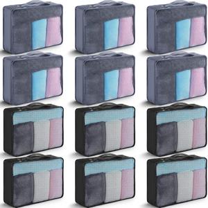 Tudomro 12 Pcs Large Packing Cubes Luggage Organizers for Suitcase Mesh Travel Organizer Bags Travel Packing Organizers for Traveling Camping Hiking (15.8 x 11.8 x 4.3 inch, Dark Gray/Black)