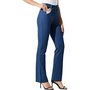 Willit Women's  Pants Bootcut Stretch Work Slacks Office Casual Pants Belt Loops Dark Blue M
