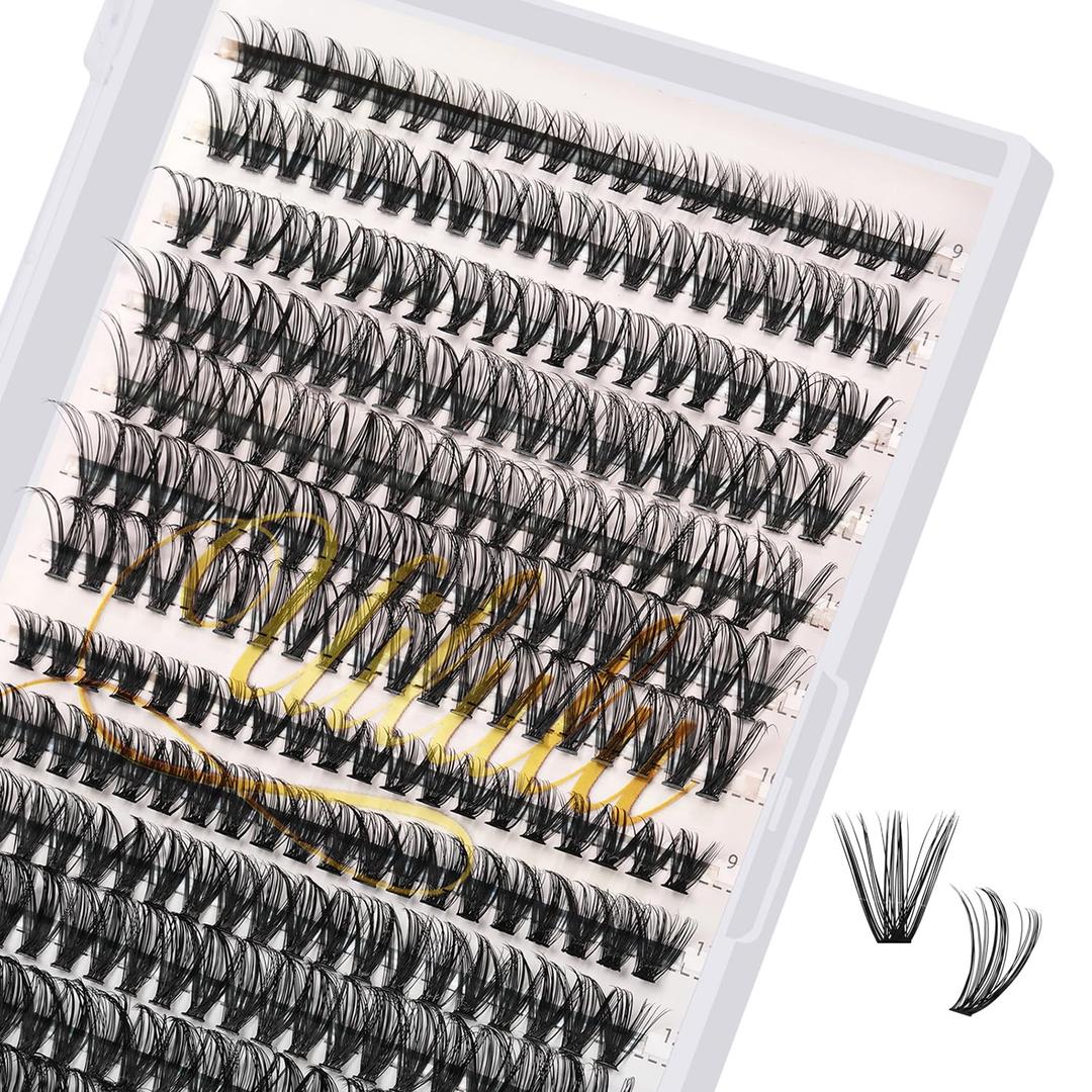 Uilulu Lash Clusters Kit for DIY Lash Extension at Home, False Eyelashes Set with Bond and Seal, Lash Remover, Tweezers, D Curl Wispy Individual Clusters Eye Lash Extensions Kit (U22 Kit)