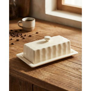 Nucookery Porcelain Butter Dish - Clean Table Design - Ceramic Butter Dishes with Lid for Countertop with Raised Non-Slip Strip - Holds 1 Standard Butter Stick - Easy to Clean & Dishwasher Safe. White