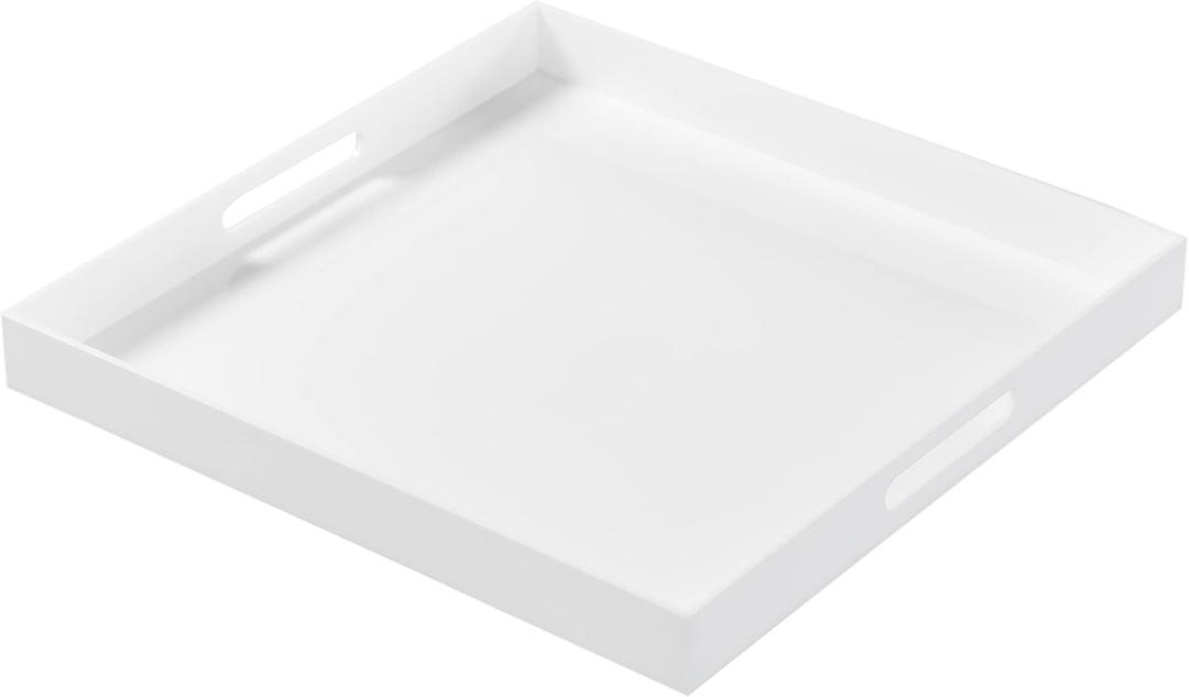 Large White Acrylic Serving Tray with Handles-19x19x2H Inch Big Size Spill Proof Tray for Ottoman,Coffee Table, Breakfast, Tea, Food, Butler -Safe Edge Organizer-Decorative Large White Acrylic Serving Tray with Handles-19x19x2H Inch Big Size Spill Proof Tray for Ottoman,Coffee Table, Breakfast, Tea, Food, Butler -Safe Edge Organizer-Decorative