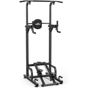 RELIFE REBUILD YOUR LIFE Power Tower Pull Up Bar Station Workout Dip Station for Home Gym Strength Training Fitness Equipment (Black-01)
