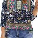 LOMON Plus Size Women Blouses 3/4 Length Sleeve Tops Crewneck Pleated Casual Tees Shirts 1X-5X (XXXL)