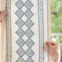 Jinchan Boho Curtains Linen Blend Beige Farmhouse Curtains 84 Inches Long for Living Room Blue Square Embroidered Bordered Back Tab Bedroom Window Light Filtering Bohemian Drapes 2 Panels