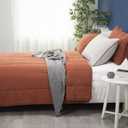 meadow park Stonewashed Linen Blend Box Stitch Quilt and Matching Pillow Shams 3pcs Set, Queen Size, Cayenne Color