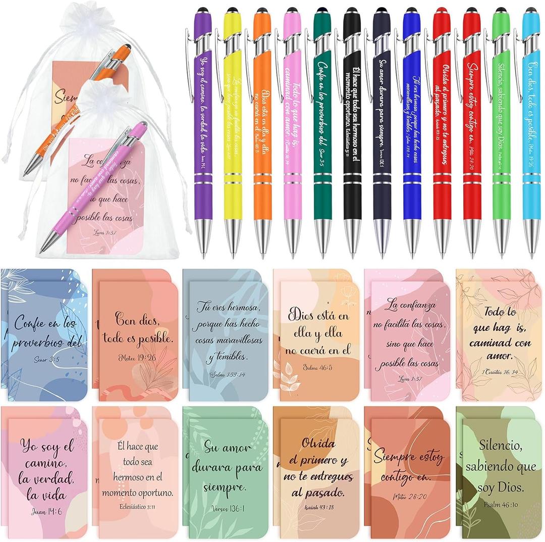 72 Pieces Regalos Cristianos En Espaol Regalos Para Christain Bible Spanish Gift Religious Notebooks and Pen with Bag Easter Baptism Graduation Gift for Women Men Church(Boho Style)