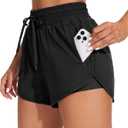 ATTRACO Women's High Waisted Swim Shorts Drawstring Board Shorts with Zipper Pockets Liner (Large, 1 Black)
