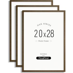 Minimalist 20x28 Frame, Brown Walnut, Solid Wood 20x28 Poster Frame for Pictures or Art Prints, Lightweight for Wall Mount (3 Pack, Walnut)