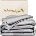 Silk Comforter Set 4 Pieces, All-Season 100% Silk Filled Comforter with Detachable Duvet Cover, Moisture-Wicking, Bedding Set with Comforter Insert, Duvet Cover, 2 Pillowcases (Grey, Queen)