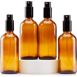 YIZHAO Amber Glass Spray Bottles 4oz, with Small Fine Mist Spray, Metal Cap, Refillable for Essential Oil,Travel,Cleaning,Perfume,Aromatherapy,Makeup  4 Pcs